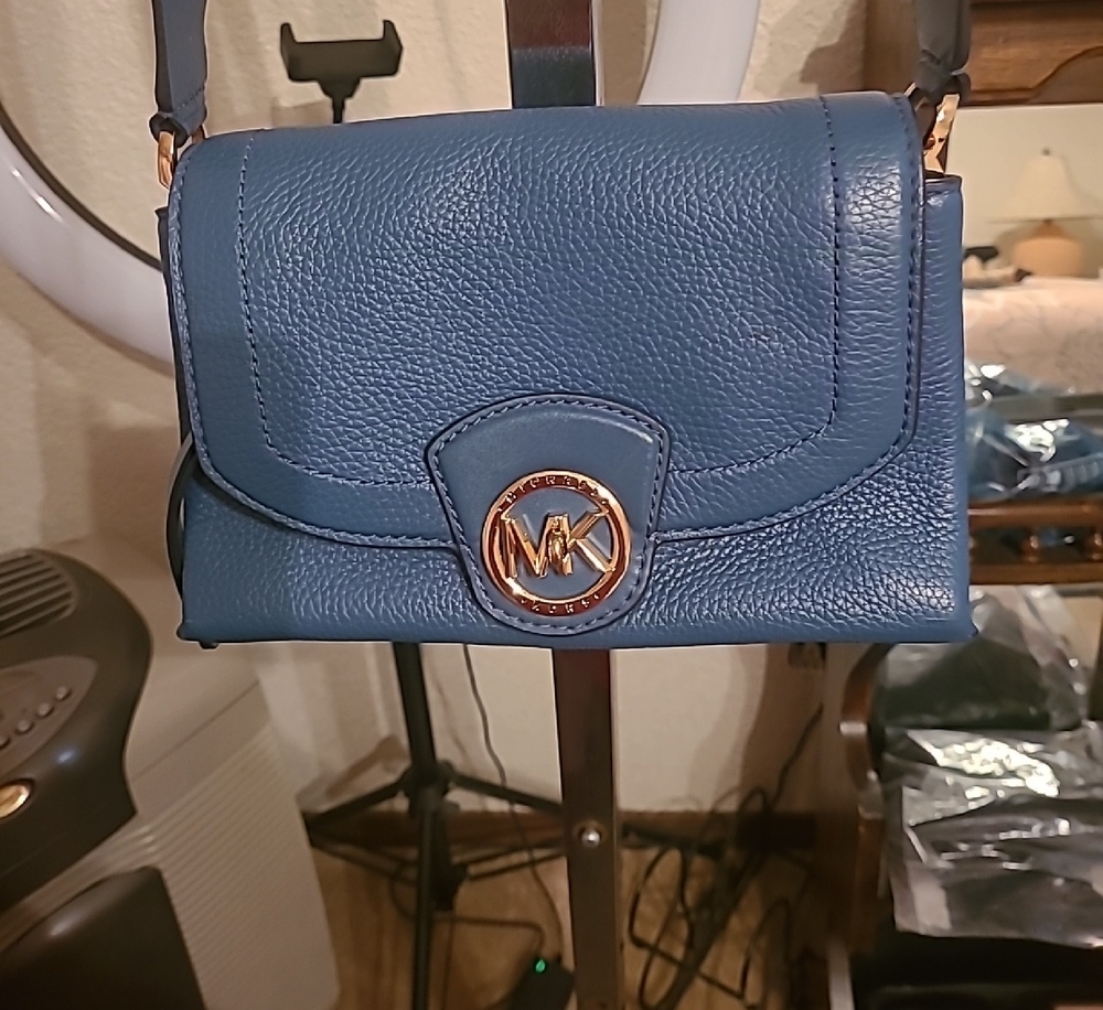 Michael Kors Blue Crossbody Bag with Gold Logo